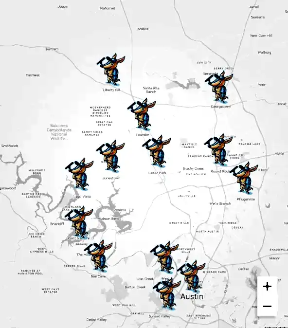 Central Texas Window Cleaning Areas Served Map